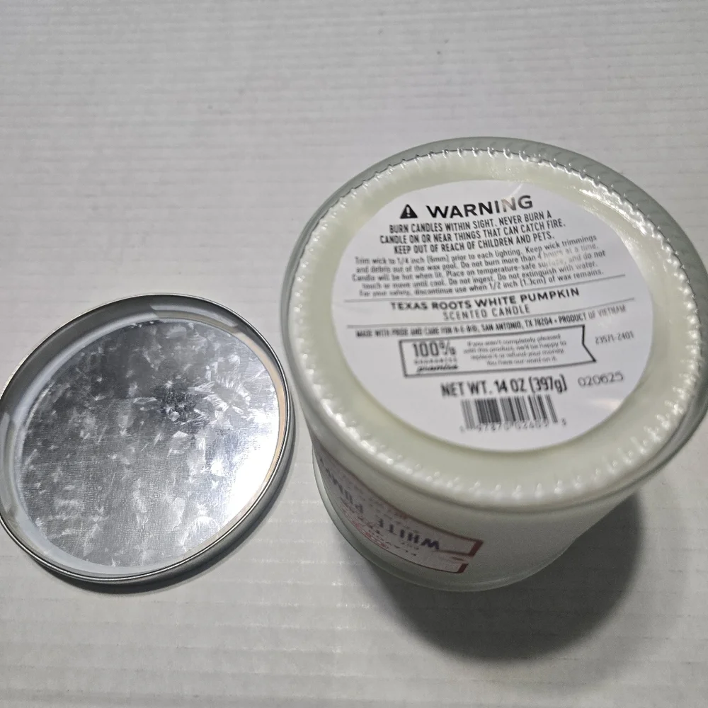 HEB Texas Roots WHITE PUMPKIN Candle 2 Wick Candle NEW